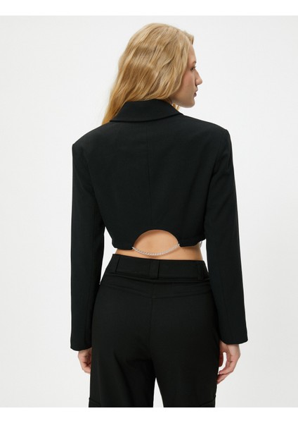 Crop Ceket Ters Kruvaze Yaka Düğme Kapamalı Slim Fit Zincir Detaylı fırsatları