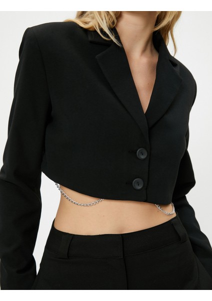 Crop Ceket Ters Kruvaze Yaka Düğme Kapamalı Slim Fit Zincir Detaylı indirimleri