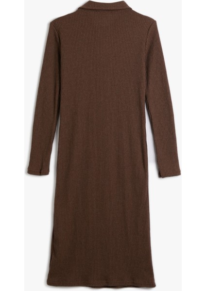 Polo Yaka Elbise Midi Düğmeli Fitilli fiyatları