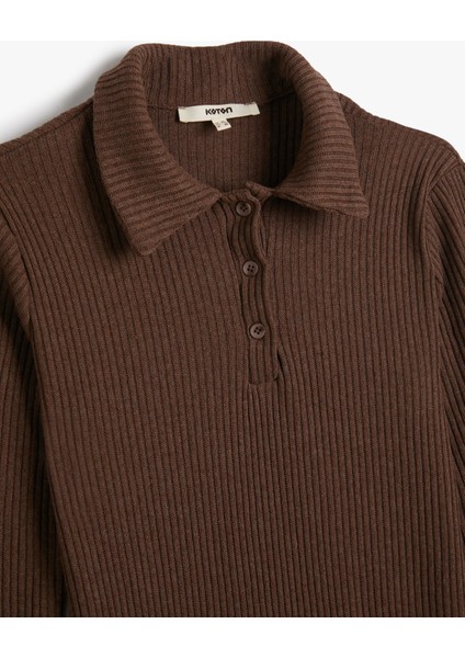 Polo Yaka Elbise Midi Düğmeli Fitilli modelleri