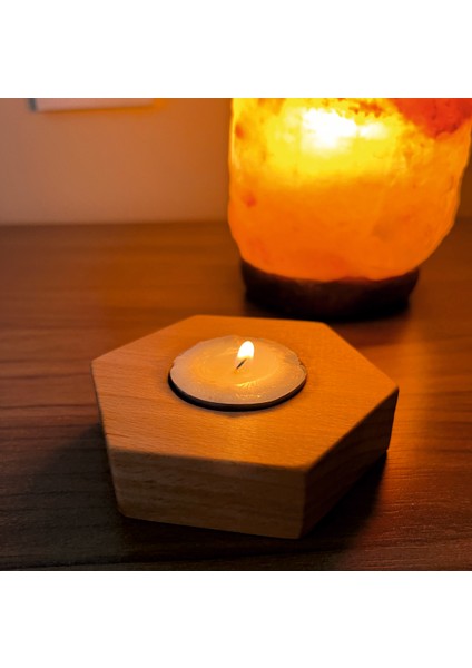 Ahşap Tealight Altıgen 3’lü Mumluk M001