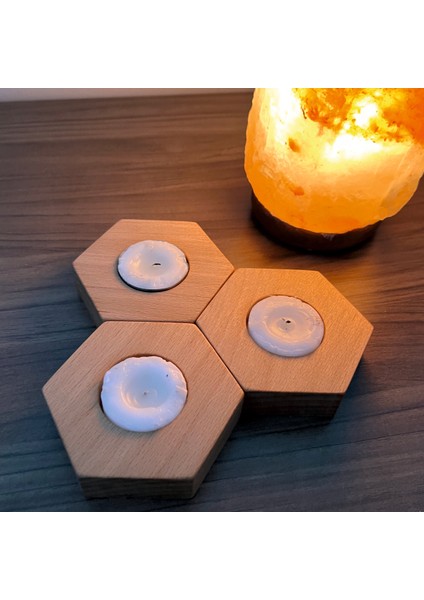 Ahşap Tealight Altıgen 3’lü Mumluk M001