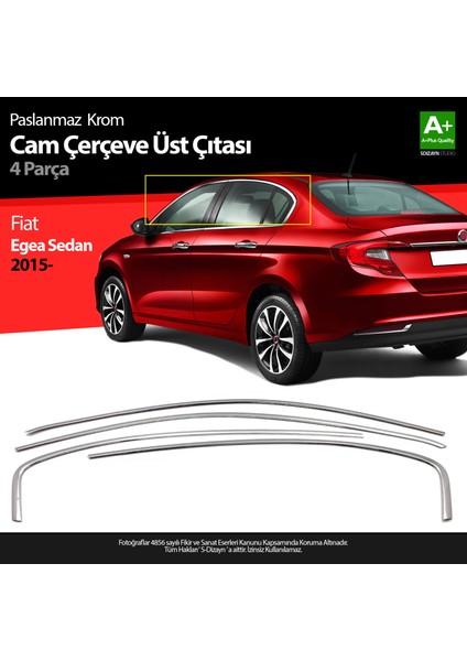 Fiat Egea SD Krom Cam Üst Çıtası 4 Prç. 2015-2020 A+ Kalite
