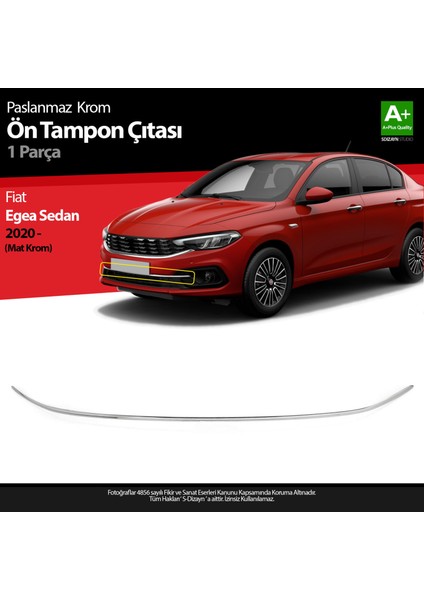 Fiat Egea Sedan Krom Ön Tampon Çıtası 2020 Üzeri (Mat Krom)