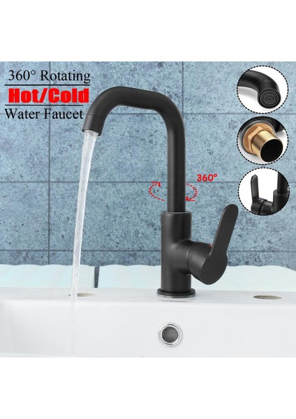 360° Döndürme Mutfak Musluk Pirinç Siyah Boya Havzası Sıcak ve Soğuk Su Mikser Dokunun (Yurt Dışından) fiyatları