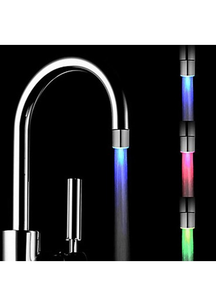 Büyülü 3 Renk Sensörü Rgb LED Işık Su Musluk Musluk Sıcaklık Sensörü Gümüş (Yurt Dışından) fırsatları