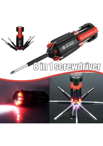 In 1 Çok Fonksiyonlu Tornavida Aracı Süper Parlak LED Torch El Feneri 8 In 1 Dıy (Yurt Dışından)