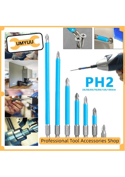 1/4 Hex Shank Tornavida Uçları 25/50/65/70/90/125/150MM Ph2 Kaymaz Manyetik Uçları Uygun El Elektrikli Matkap Sürücü El Aletleri (Yurt Dışından)