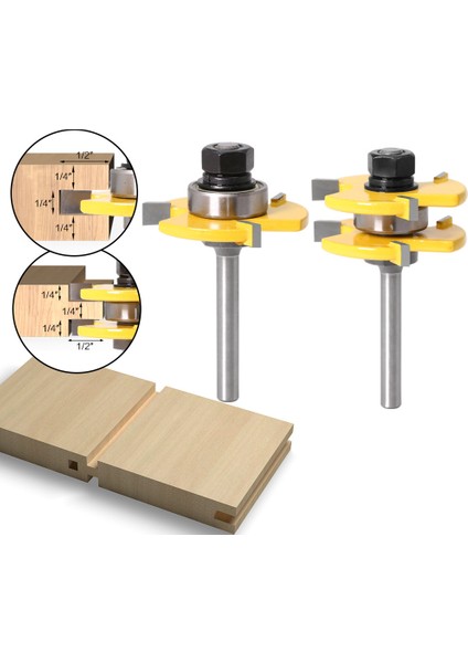 Adet 1/4 Inç Shank 3-Diş Dil Oluk Yönlendirici Bit Seti Ağaç Işleme Kesici Parçalar (Yurt Dışından)