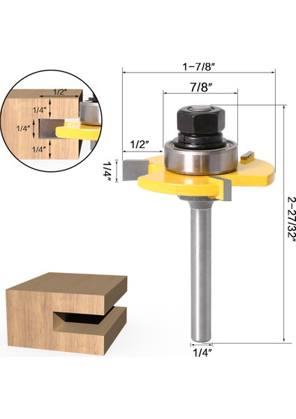 Adet 1/4 Inç Shank 3-Diş Dil Oluk Yönlendirici Bit Seti Ağaç Işleme Kesici Parçalar (Yurt Dışından)