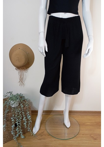 Kadın Fitilli Çizgili Raporlu Pamuklu Bermuda Pantolon fiyatları