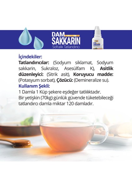 Dam Sakkarin.sıvı Tatlandırıcı. Zero 0 Kalori. Sukraloz Bazlı. Sofralık tatlandırıcı.Dam Medikal