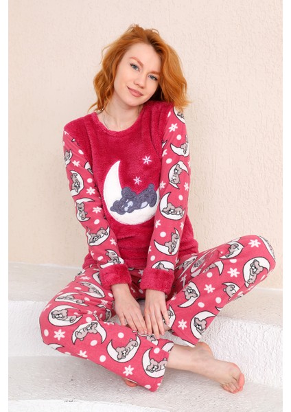 Kışlık Kadın Welsoft Polar Pijama Takımı - Yeni Yıl Pijaması