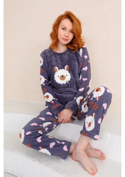 Kışlık Kadın Welsoft Polar Pijama Takımı - Yeni Yıl Pijaması