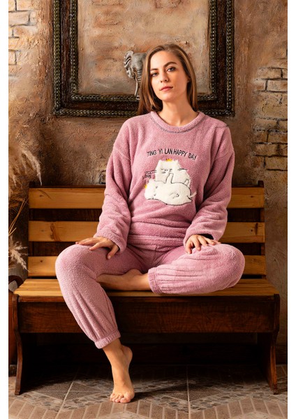 Tam Peluş Kışlık Kadın Pijama Takımı- Polar Yılbaşı Pijaması fiyatları