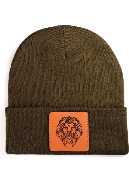V1 Akrilik Aslan - 13 Kod Logolu Unisex Haki Bere (Beanie)