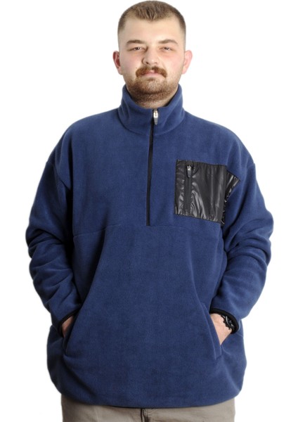 Büyük Beden Erkek Sweat Yarım Fermuarlı Garnili Polar 23552 Indigo fiyatları