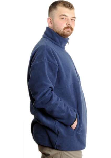 Büyük Beden Erkek Sweat Yarım Fermuarlı Garnili Polar 23552 Indigo modelleri