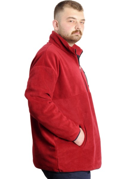 Büyük Beden Erkek Sweat Yarım Fermuarlı Garnili Polar 23552 Bordo modelleri