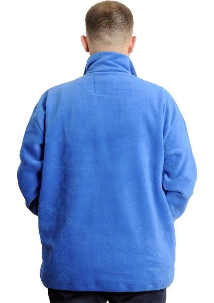 Büyük Beden Erkek Sweat Yarım Fermuarlı Garnili Polar 23552 Mavi