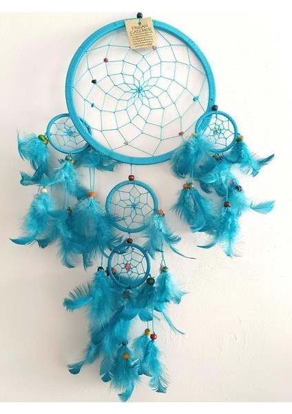 Düş Rüya Kapanı Taş Makrome Dreamcatcher Kuş Tüyü Renkli Boncuk Duvar Süsü Elişi