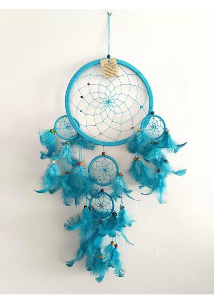 Düş Rüya Kapanı Taş Makrome Dreamcatcher Kuş Tüyü Renkli Boncuk Duvar Süsü Elişi