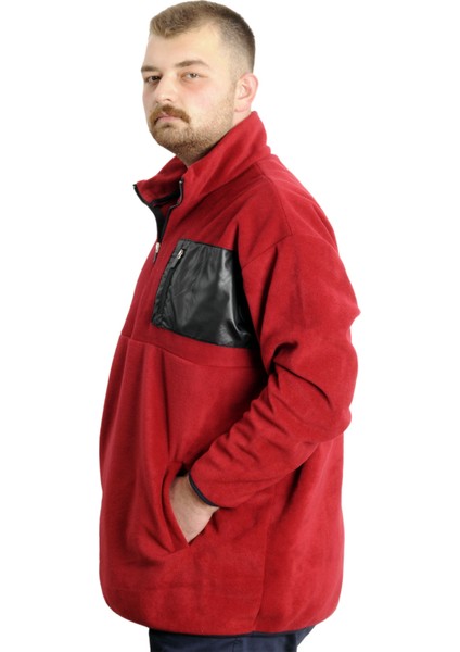 Büyük Beden Erkek Sweat Yarım Fermuarlı Garnili Polar 23552 Bordo fiyatları