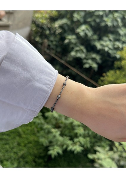 Gümüş Kazaziye Dorika Boncuklu Oksitli Gümüş Bileklik Unisex modelleri