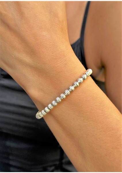 Full Dorika Boncuklu Gümüş Kazaziye Tasarımlı Bileklik