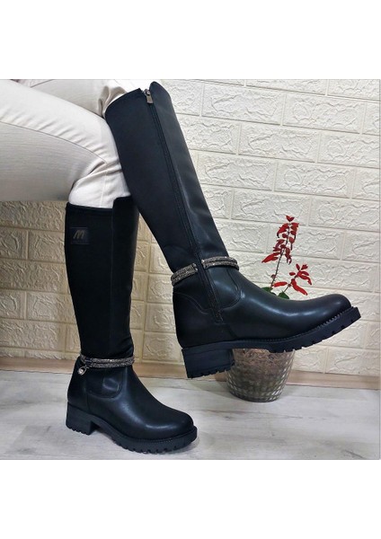 M.p 2753 Siyah Taşlı Ligralı Fermuarlı 45CM Bayan Çizme fiyatları