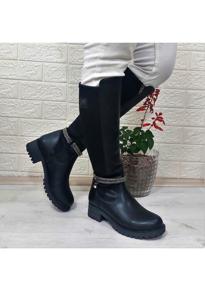 M.p 2753 Siyah Taşlı Ligralı Fermuarlı 45CM Bayan Çizme indirimleri