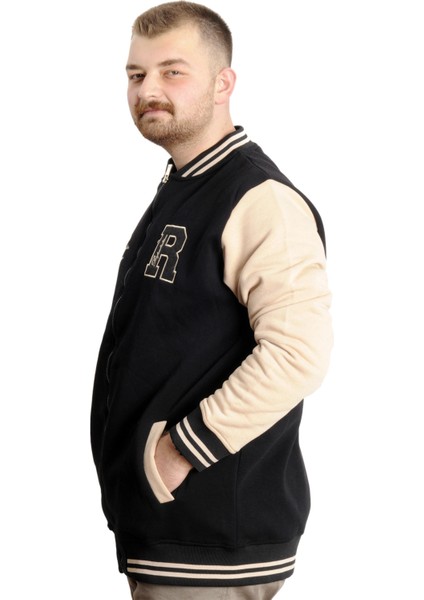 Büyük Beden Erkek Kolej Mont Fermuarlı Ceket Reputatıon 23634 Siyah-Bej fiyatları