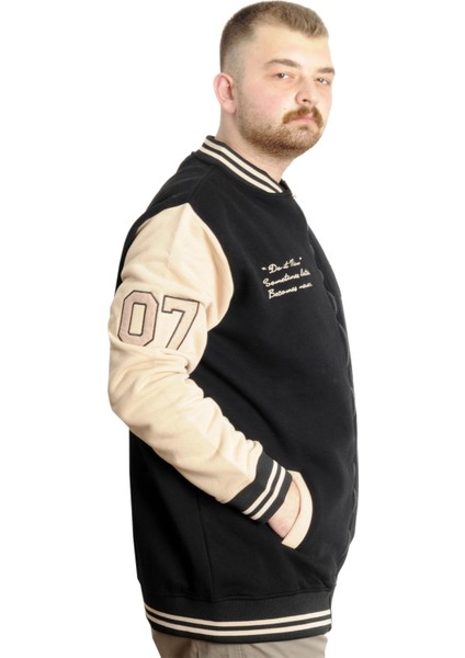 Büyük Beden Erkek Kolej Mont Fermuarlı Ceket Reputatıon 23634 Siyah-Bej modelleri