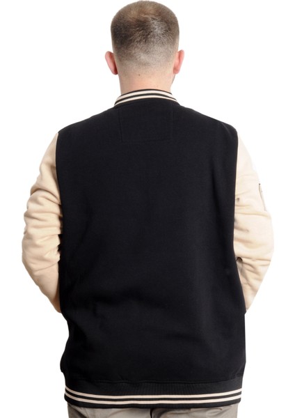 Büyük Beden Erkek Kolej Mont Fermuarlı Ceket Reputatıon 23634 Siyah-Bej fırsatları