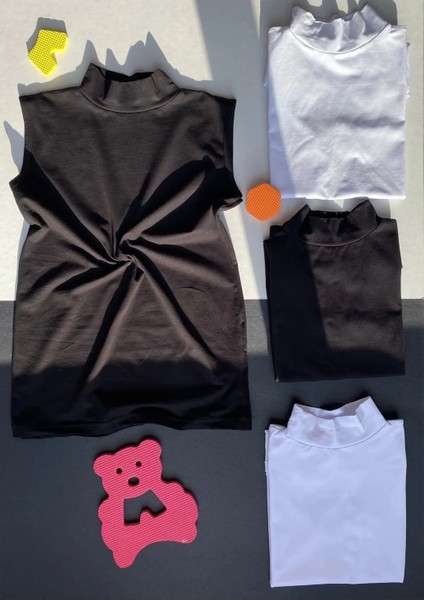 Pamuklu Likralı (4 Adet) Siyah ve Beyaziç Göstermeyen Sıfır Kol Kadın T-Shirt