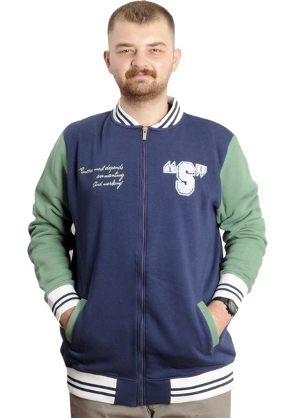 Büyük Beden Erkek Kolej Mont Baskılı Ceket 23631 Indigo