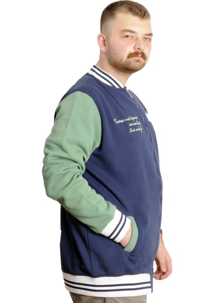 Büyük Beden Erkek Kolej Mont Baskılı Ceket 23631 Indigo modelleri