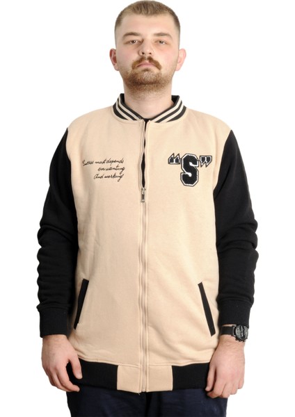 Büyük Beden Erkek Kolej Mont Baskılı Ceket 23631 Bej