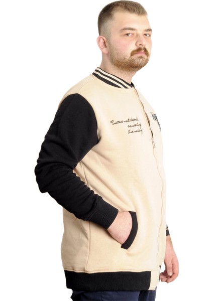 Büyük Beden Erkek Kolej Mont Baskılı Ceket 23631 Bej modelleri