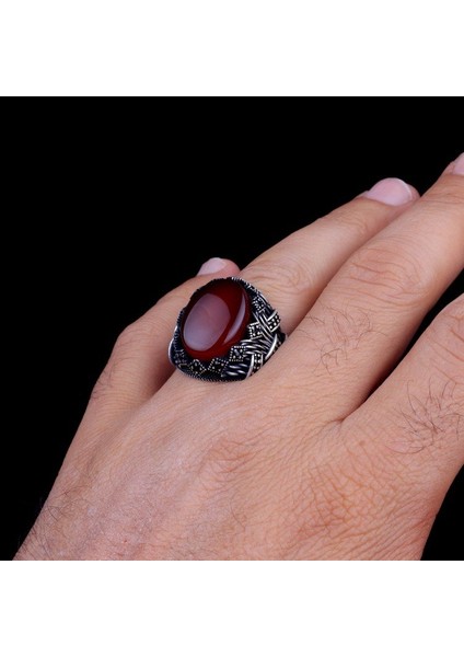 Akik Taşlı Oval Model 925 Ayar Gümüş Erkek Yüzük fiyatları