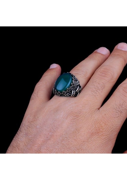 Akik Taşlı Oval Model 925 Ayar Gümüş Erkek Yüzük fiyatları