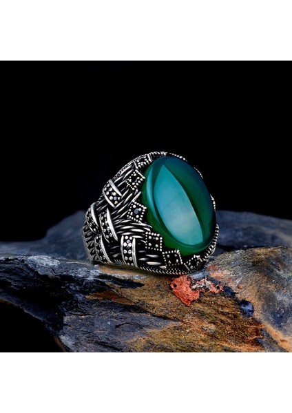 Akik Taşlı Oval Model 925 Ayar Gümüş Erkek Yüzük modelleri