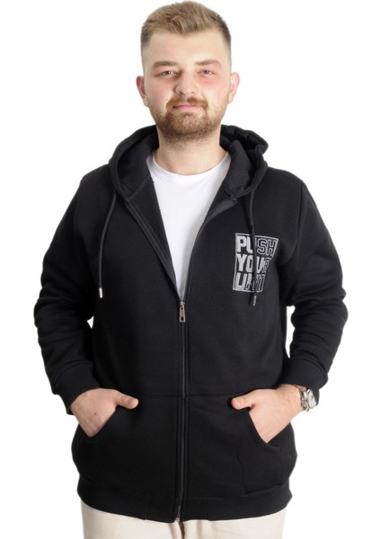 Büyük Beden Erkek Sweat Kapşon Push Your Limit 23543 Siyah