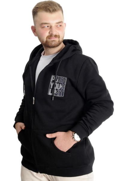 Büyük Beden Erkek Sweat Kapşon Push Your Limit 23543 Siyah