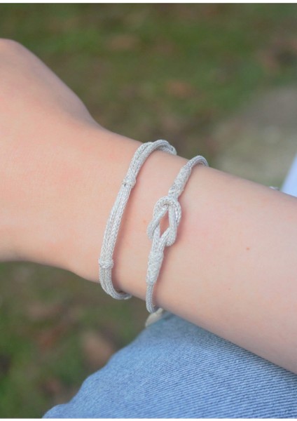 Gümüş Bileklik Ikili Kombin Kazaziye El Örgüsü