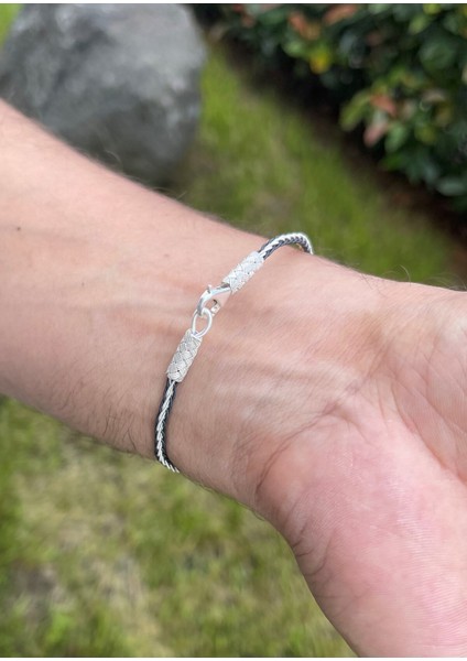 Tilki Kuyruğu Örgü Siyah Beyaz Gümüş Kazaziye Bileklik modelleri