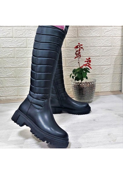 M.p 2752 Siyah Fermuarlı Içi Kürklü 46CM Paraşüt Bayan Çizme