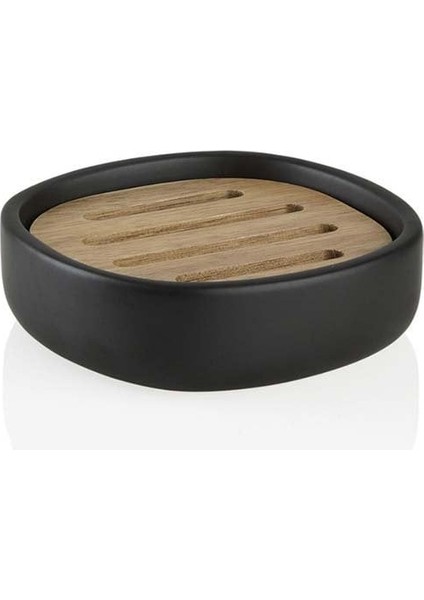 BA66271 Katı Sabunluk Siyah Seramik/akasya