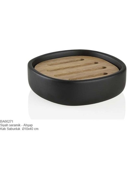 BA66271 Katı Sabunluk Siyah Seramik/akasya
