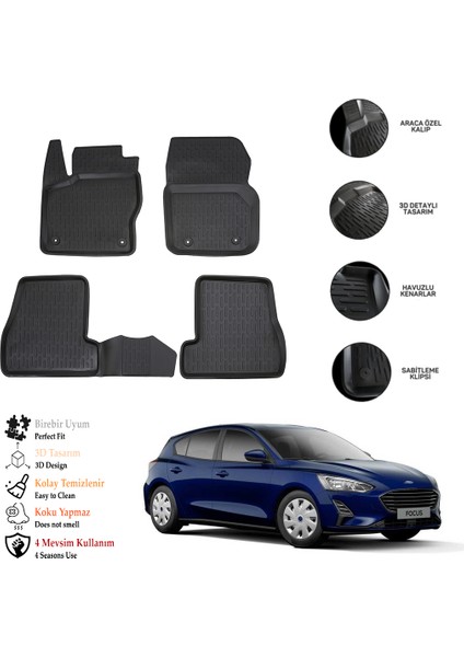 Ford Focus 4 2015-2018 3D Havuzlu Paspas Otl